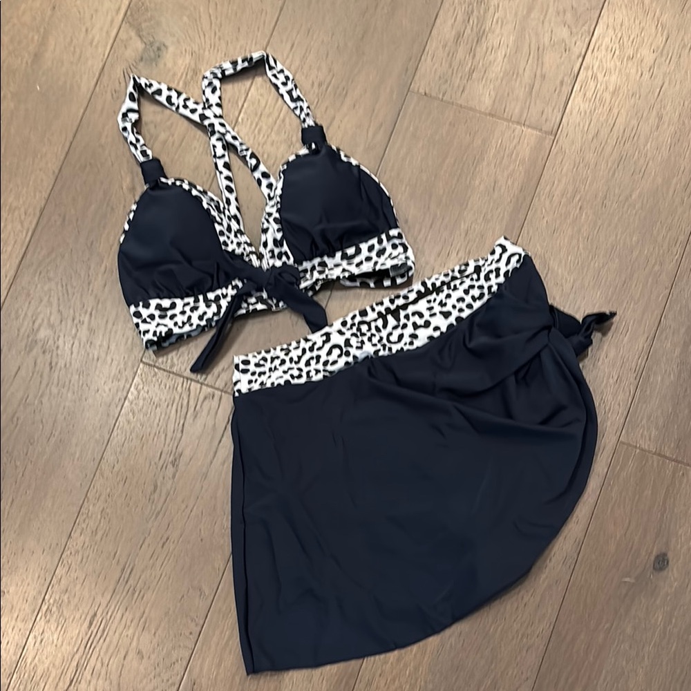 Leopard Print Black Swim Set